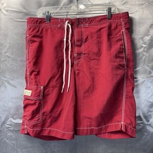 CHAPS Swimming Mens M Red Board Shorts Swim Trunks Mesh Brief Drawstring Pockets